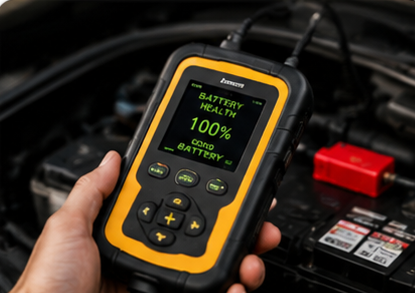 Technician running a battery diagnostic check
