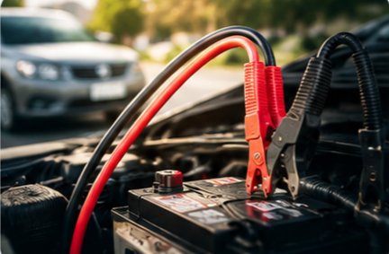 Technician jump-starting a car battery