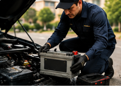 New car battery being installed